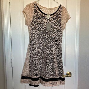 Anthropologie Weston Wear Cream Lace Dress w attached Black Tank Slip- Sz L -NWT
